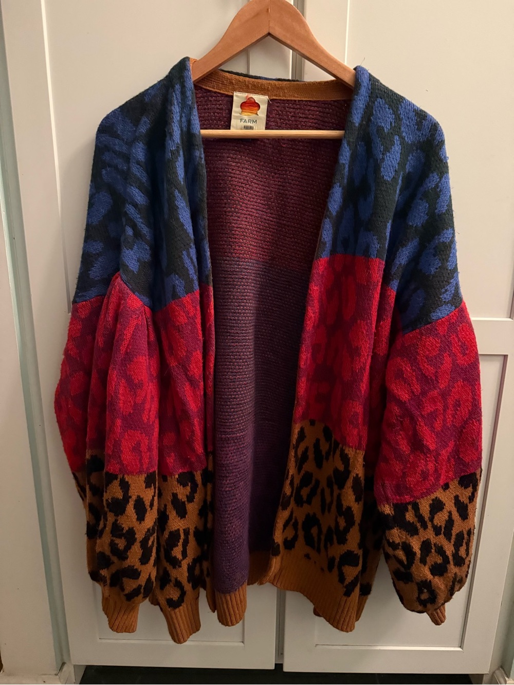 FARM Rio Colorblock Leopard Open Cardigan - Multicolor